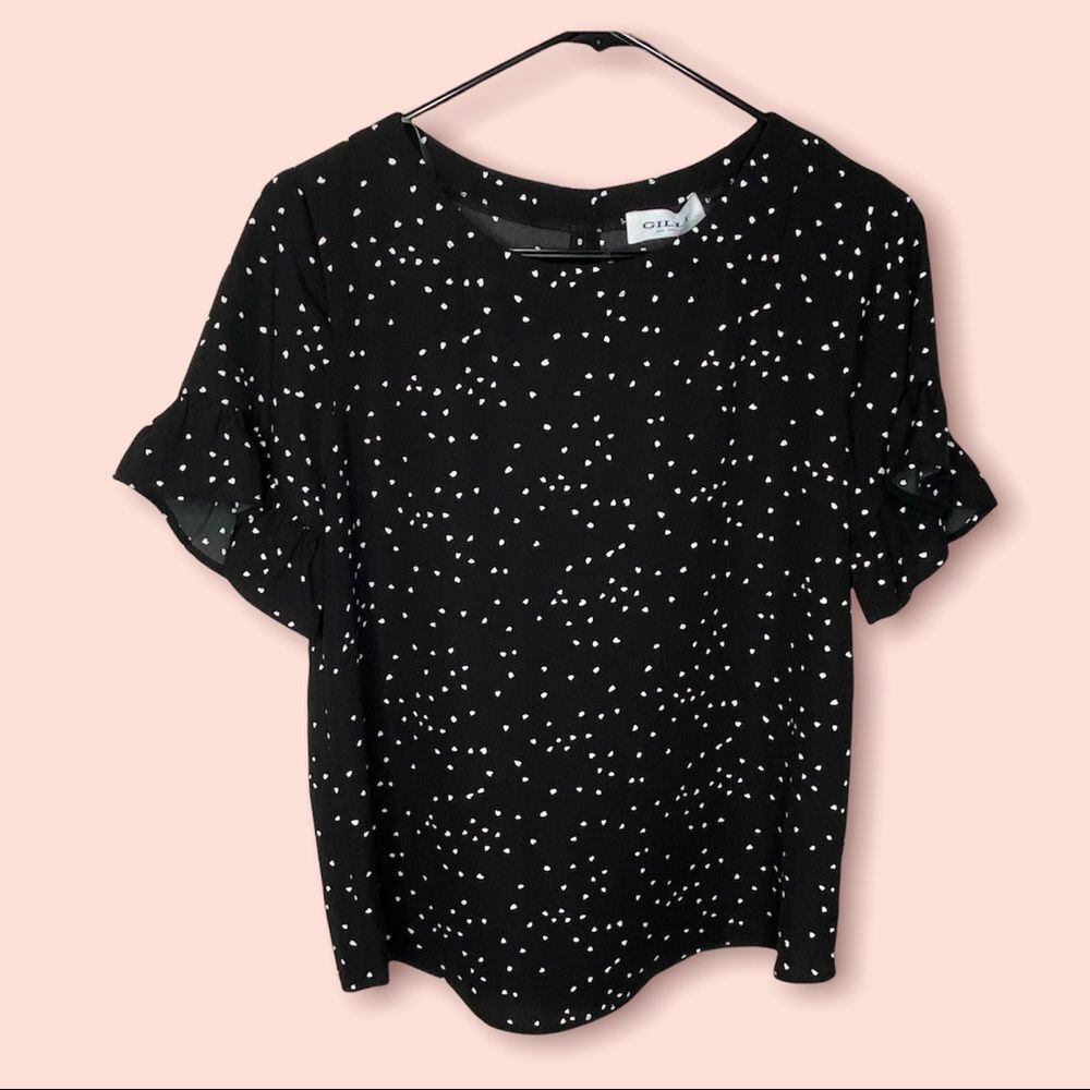 Modcloth Gilli Heart Abtract Print Flutter Sleeve… - image 1